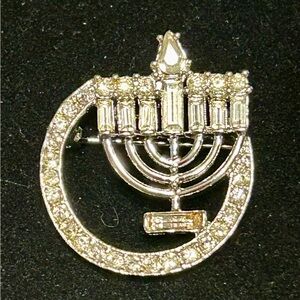 menorah silver tone brooch
